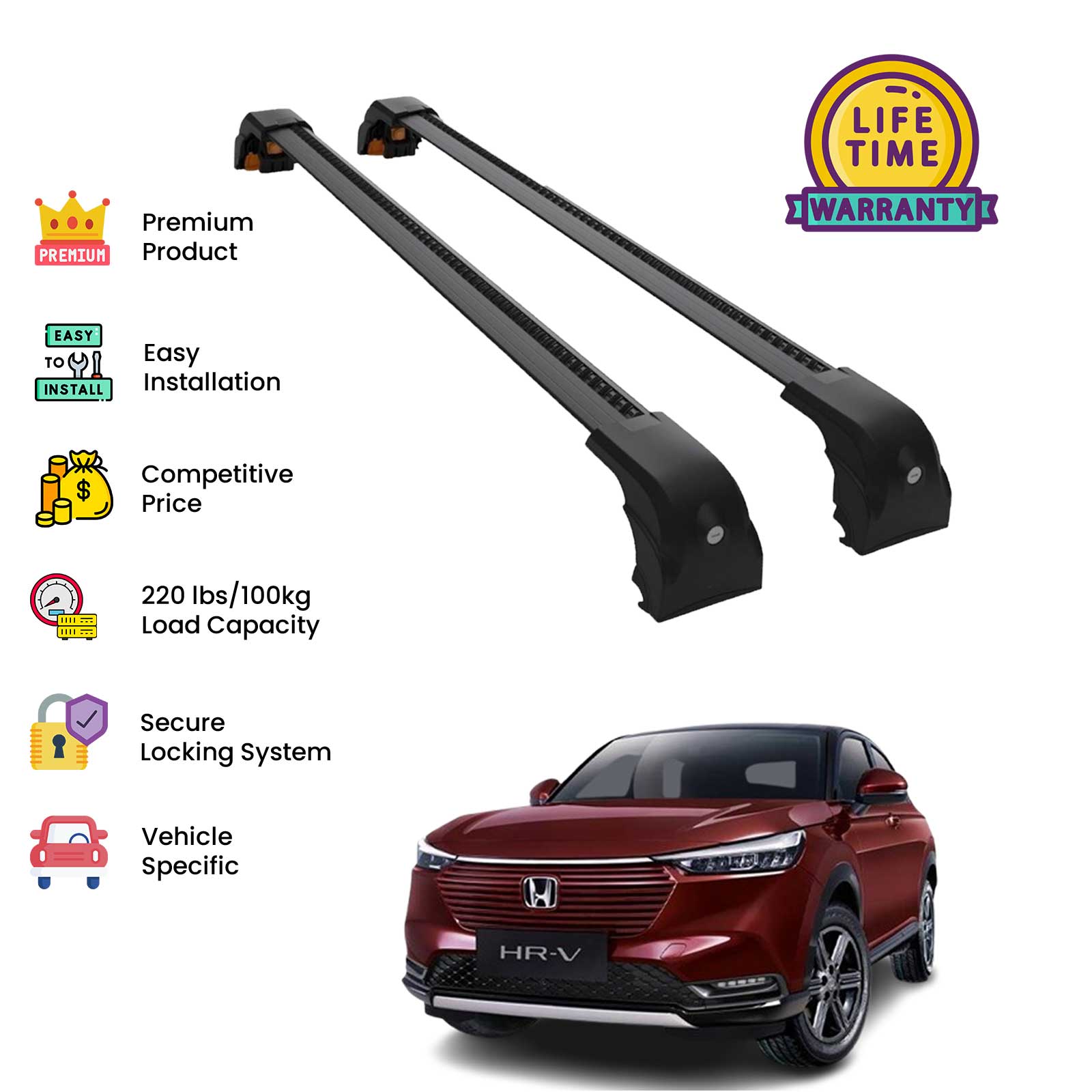 Premium Quality Roof Rack Cross Bar set for Honda HR-V 2021-2025